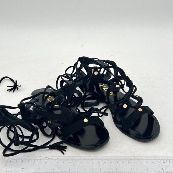 YDN Black Rivet Sexy Knee High Lace up Flats Fringe Gladiator Strap Sandals - Picture 4 of 8